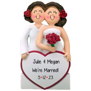 Image of Personalized Same Sex Marriage Ornament FEMALES BRUNETTES ROSES