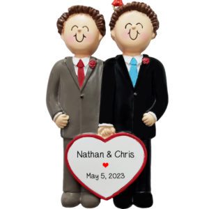 Image of Personalized Same Sex Marriage Ornament MALES BROWN Hair