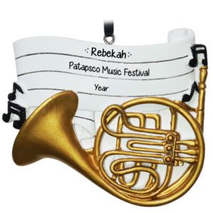 Image of FRENCH HORN Student Concert Or Award Glittered Music Notes Ornament