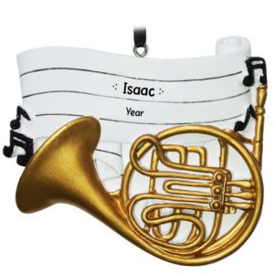 Image of Personalized FRENCH HORN Glittered Music Notes Ornament