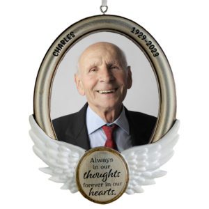 Image of Personalized Memorial Photo Frame With Angel Wings Ornament