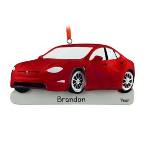 Image of Personalized RED Electric Car Christmas Ornament RED