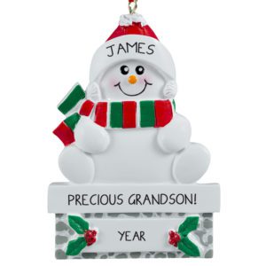 Image of Personalized Grandson Snowman On Mantle Ornament