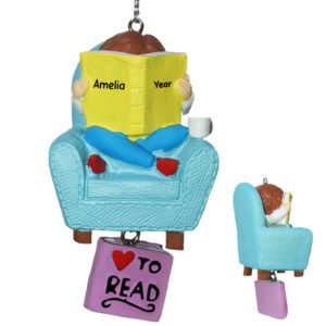 Image of Personalized Child Loves To Read 3-D Dangling Book Ornament