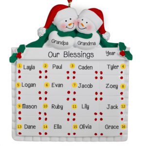 Image of Grandparents With 16 Grandkids On Quilt Christmas Ornament