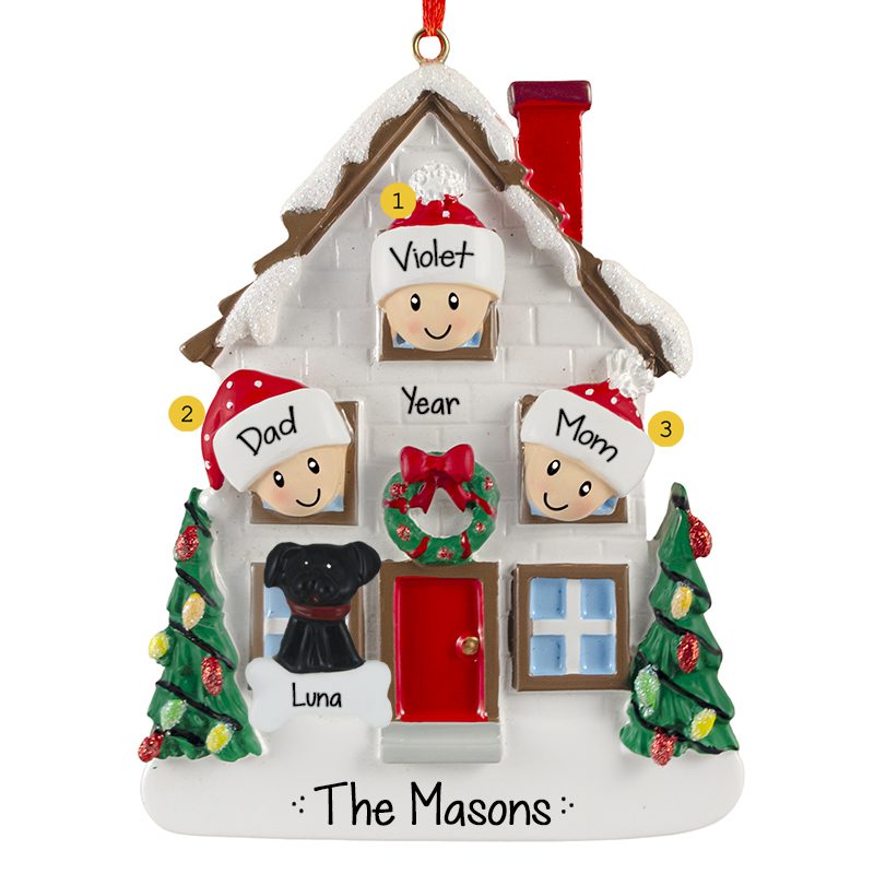 Personalized Family Of 3 With Dog Christmasy House Ornament ...