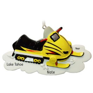 Personalized Snowmobile Christmas Ornament YELLOW