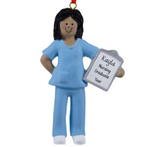 Nursing Graduate Female Wearing BLUE Scrubs Ornament AFRICAN AMERICAN