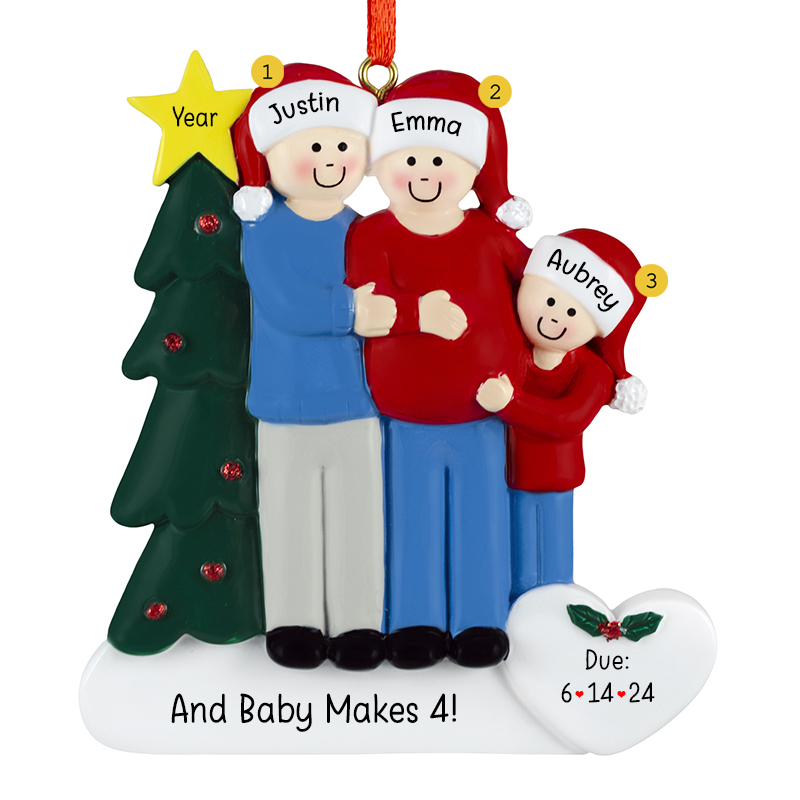 EXPECTING Family Of 3 With Decorated Tree Ornament - Personalized ...