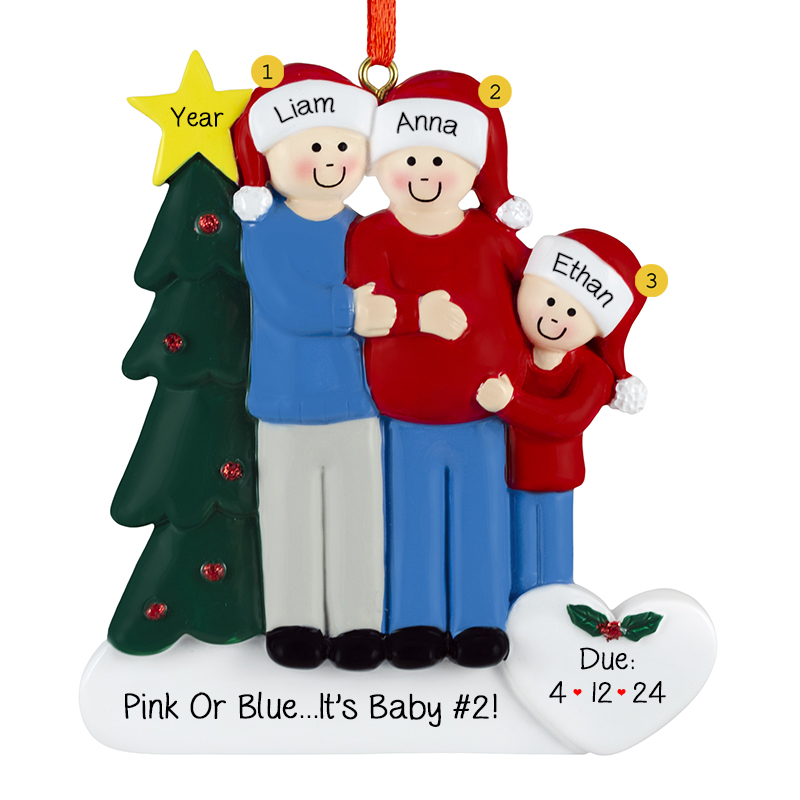 EXPECTING Family Of 3 With Christmas Tree Personalized Ornament ...