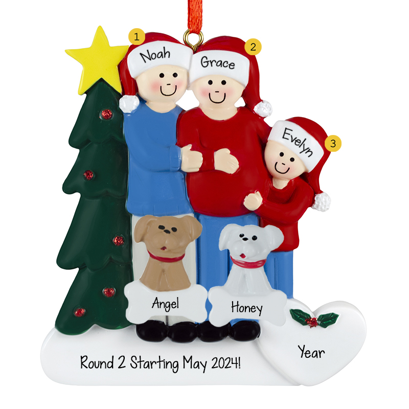 EXPECTING Family Of 3 With 2 Pets And Christmas Tree Personalized ...