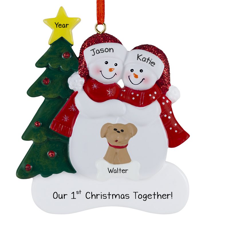 Snow Couple With Pet 1st Christmas GLITTERED CAPS Ornament ...
