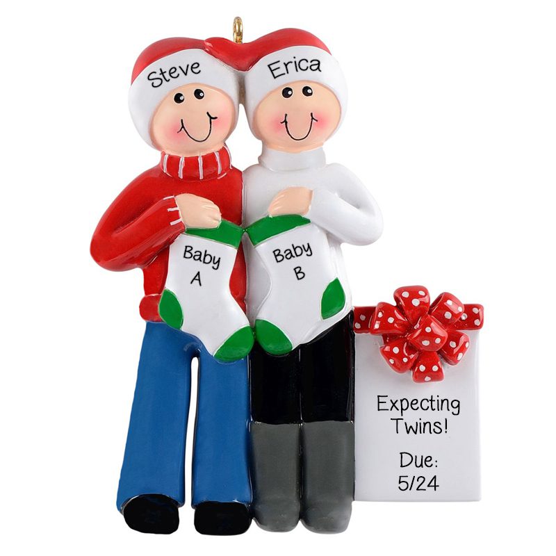 Personalized Festive Couple Expecting Twins Ornament - Personalized ...