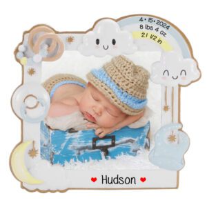 Baby BOY Picture Frame With Statistics Personalized Ornament BLUE