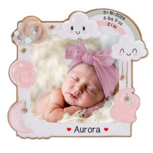Baby GIRL Picture Frame With Statistics Personalized Ornament PINK