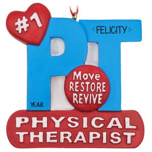 Personalized #1 PT PHYSICAL THERAPIST Blue And Red Ornament