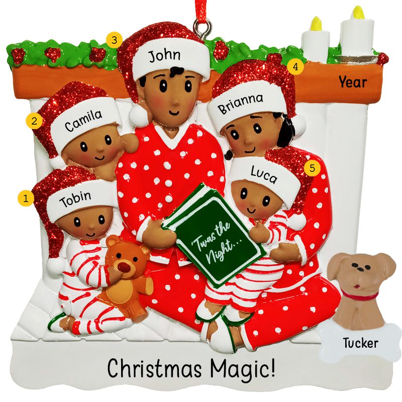 Family Of 5 Reading With Pet In Bed Ornament AFRICAN AMERICAN ...