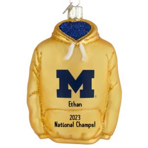 Image of National Champions University Of Michigan Hoodie Glass Ornament