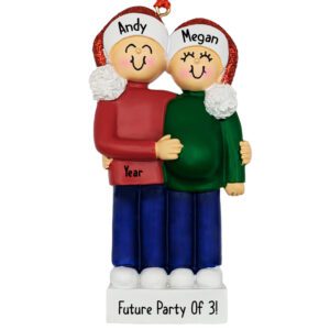 Future Party Of 3 Expecting Couple Red Caps Ornament