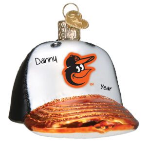 Image of Personalized Baltimore Orioles 3-D Glittered Baseball Glass Cap Ornament