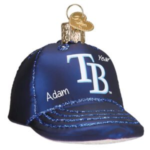 Image of Personalized Tampa Bay Rays 3-D Glittered Baseball Glass Cap Ornament