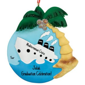 Graduation Celebration Cruise Palm Tree Glittered Personalized Ornament