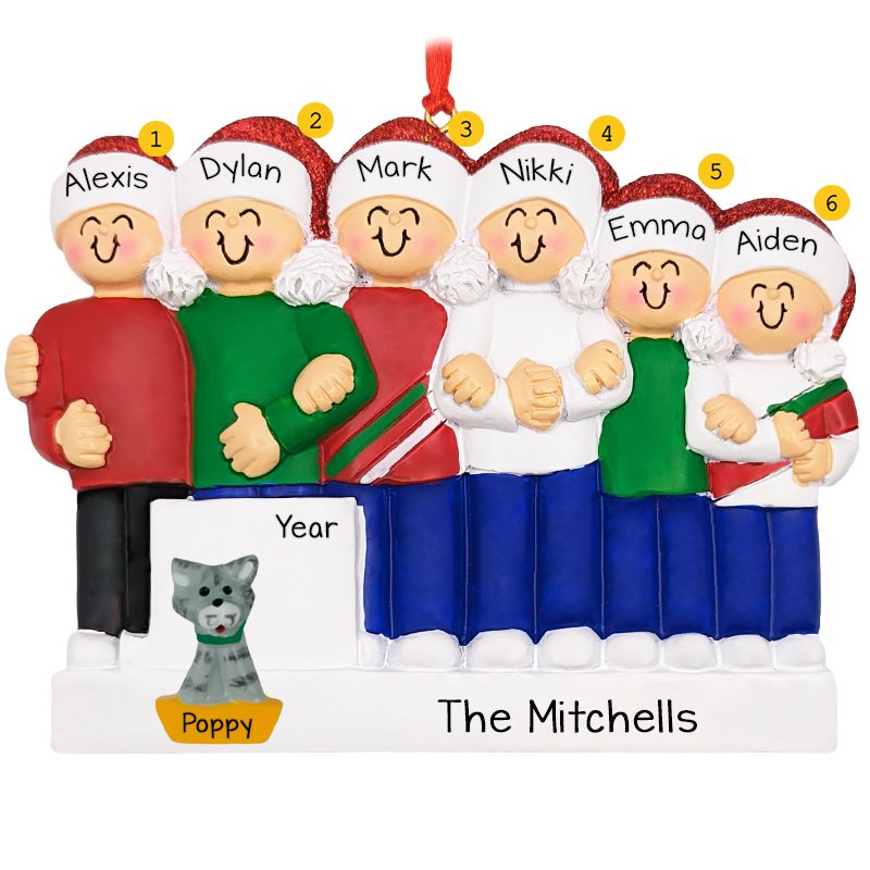 Personalized Family Of 6 With Cat Linked Arms Ornament - Personalized ...