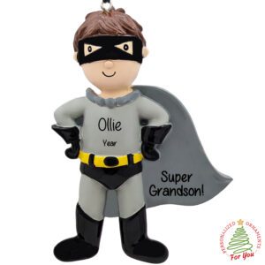 Super Grandson Cute Boy With Cape And Mask Personalized Ornament