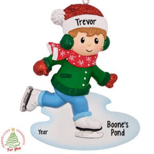 Personalized Ice Skating Boy Wearing Scarf Glittered Ornament
