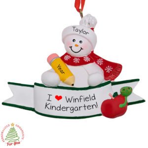 Personalized Child Loves School Snowman Holding Pencil Ornament