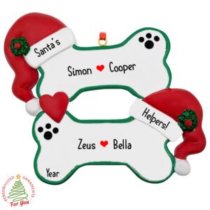 Santa's Helpers 4 Dogs Glittered Holly Personalized Ornament