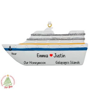 Honeymoon Cruise Celebration Personalized Glittered Ship Ornament