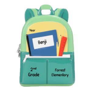 Elementary Student School Keepsake Green Backpack Ornament