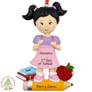 Personalized First Day Of School Little GIRL Ornament BLACK Hair