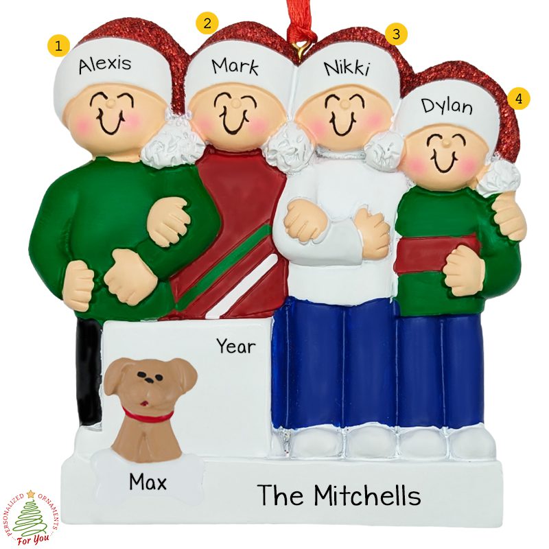 Personalized Family Of 4 With Dog Linked Arms Ornament - Personalized ...