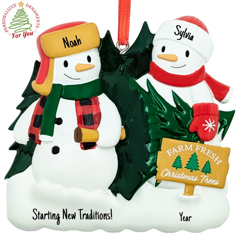 Snowman Couple Buying Christmas Tree Personalized Ornament ...