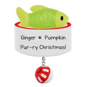 Two Cats Pur-ry Christmas Cat Bowl With Fish And Toy Ornament