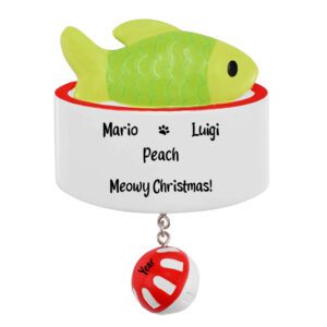 Three Cats Meowy Christmas Cat Bowl With Fish And Toy Ornament
