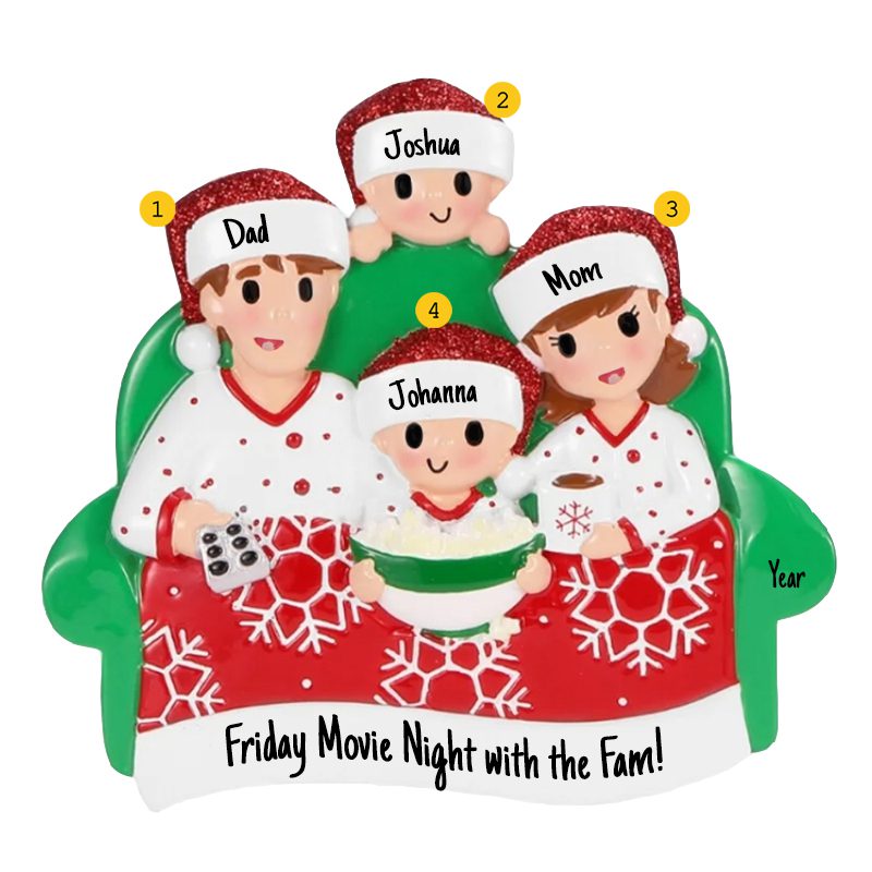 Personalized Family Of Four Movie Night Glittered Ornament ...