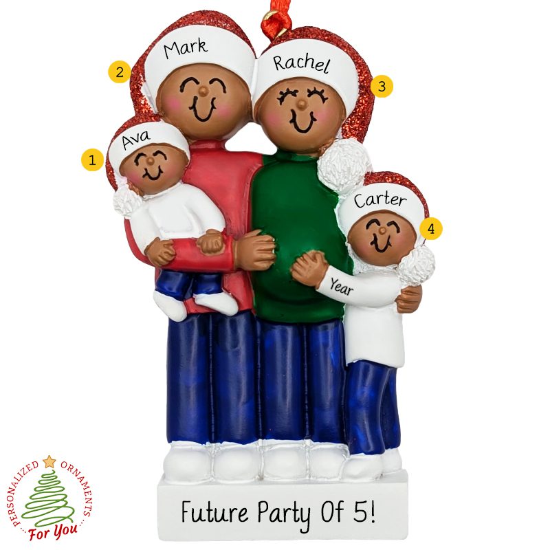 Family Of Four Expecting Baby Personalized Ornament African American ...