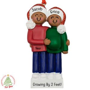 Future Party Of 3 Expecting Couple Red Caps Ornament African American