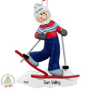 Personalized FEMALE Cross Country Skier Ornament WHITE HAT