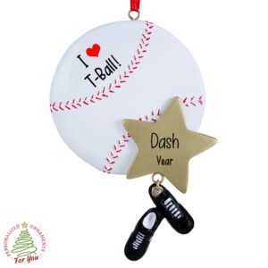 Personalized I Love T-Ball Dangling Cleats Ornament WHITE