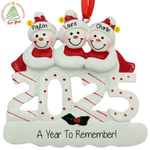 Personalized Family Of Three 2025 Snowmen Keepsake Ornament