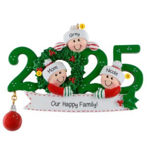 Personalized 2025 Single Parent With 2 Kids Wreath Ornament
