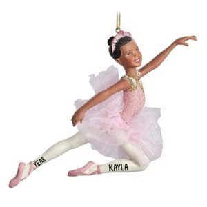 Personalized African American Leaping Ballerina PINK TUTU Ornament