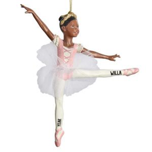 Personalized African American Ballerina With WHITE TUTU Ornament
