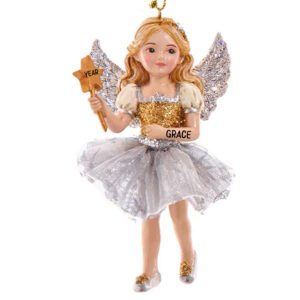Personalized 3-D GIRL Angel Silver Wings Ornament BLONDE