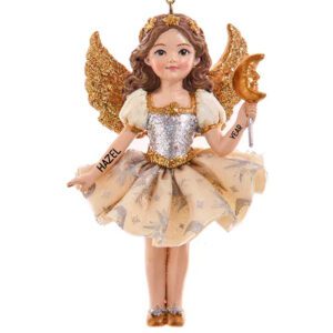 Personalized 3-D GIRL Angel Gold Wings Ornament BRUNETTE
