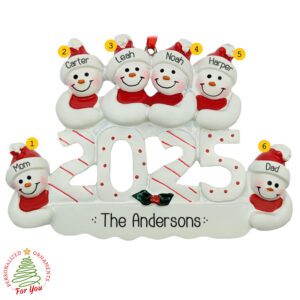 Personalized Family Of 6 Snowmen 2025 Keepsake Ornament